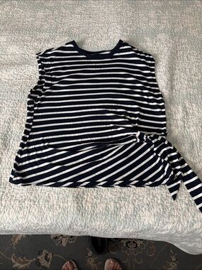 Old Navy Black and White Striped Tie-Side Tank